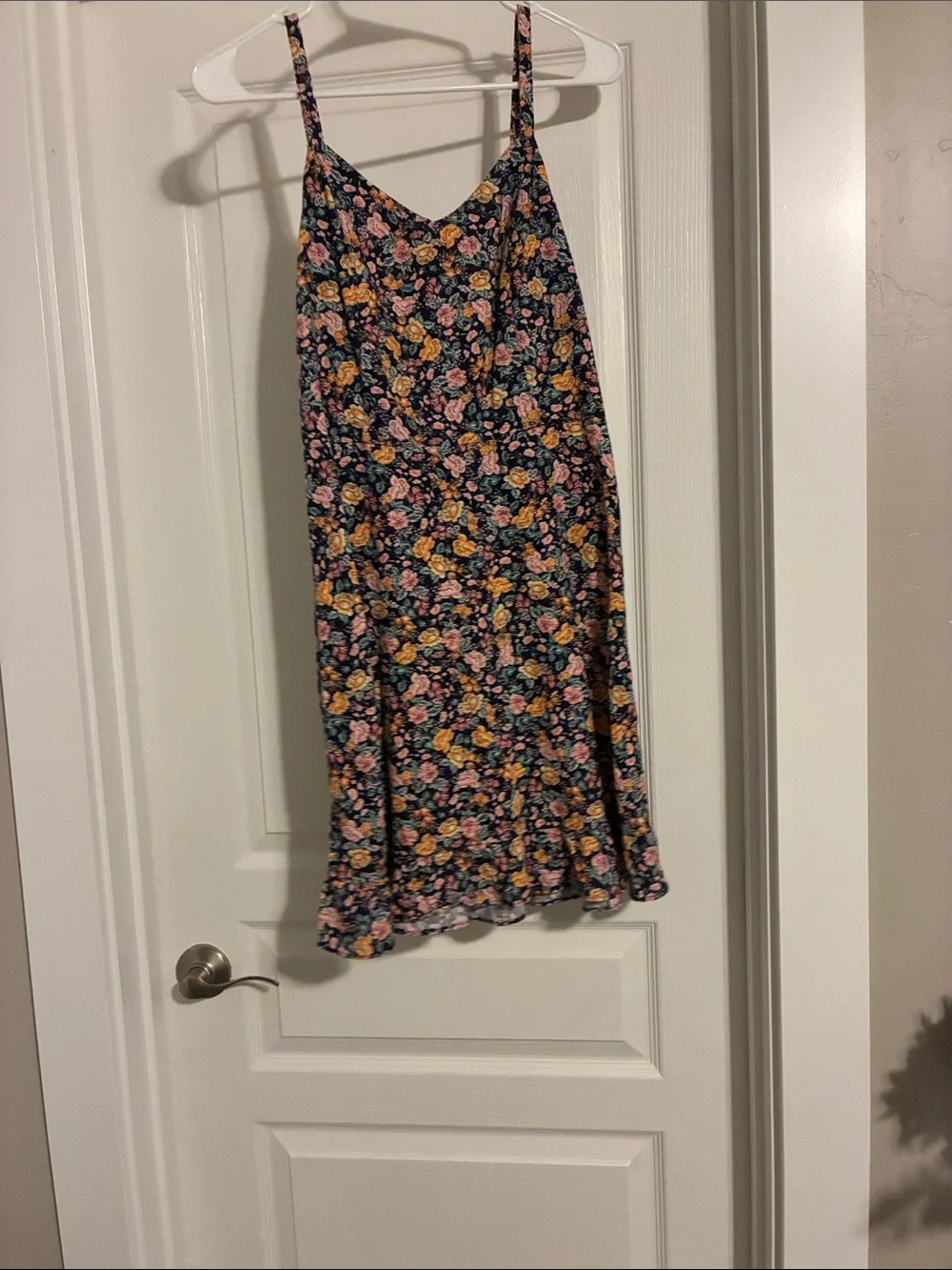 Old Navy Navy Floral Slip Midi Skirt with Pink and Yellow Flowers